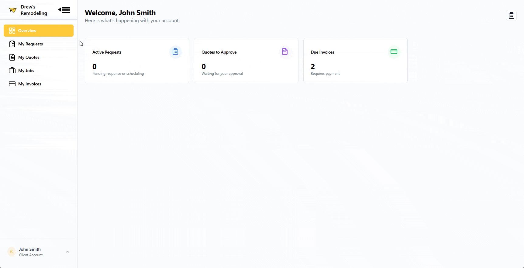 Client Portal feature interface