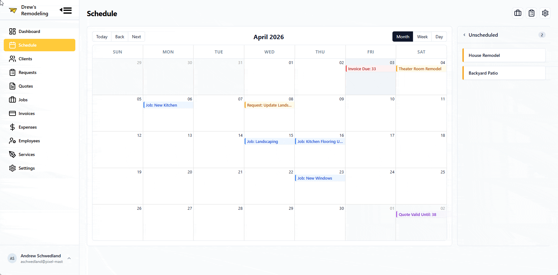 Scheduling & Dispatch feature interface
